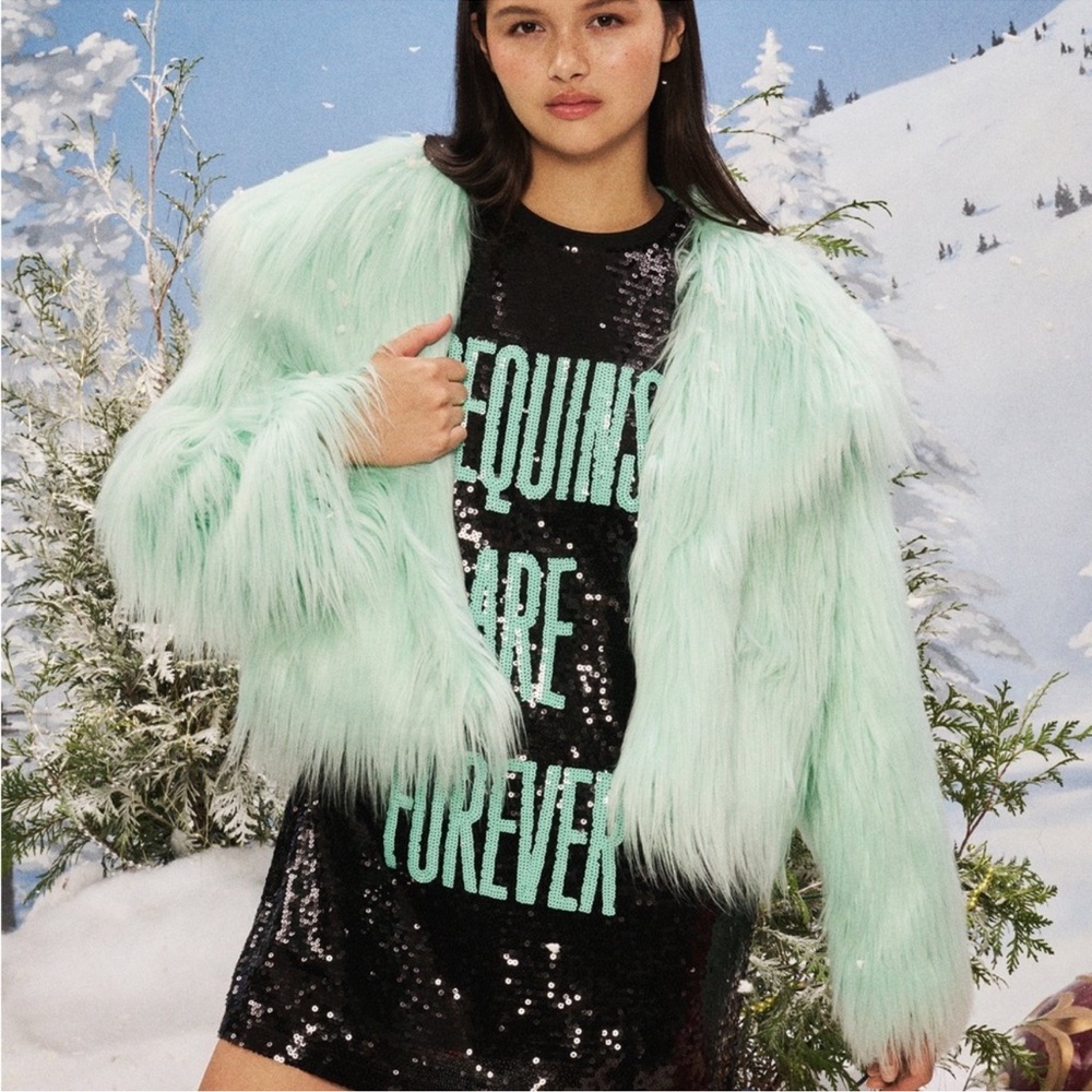 Taylor Swift Life of a Showgirl Mint Faux Fur Coat XL/2XL w Garment Bag NWT - Picture 2 of 6